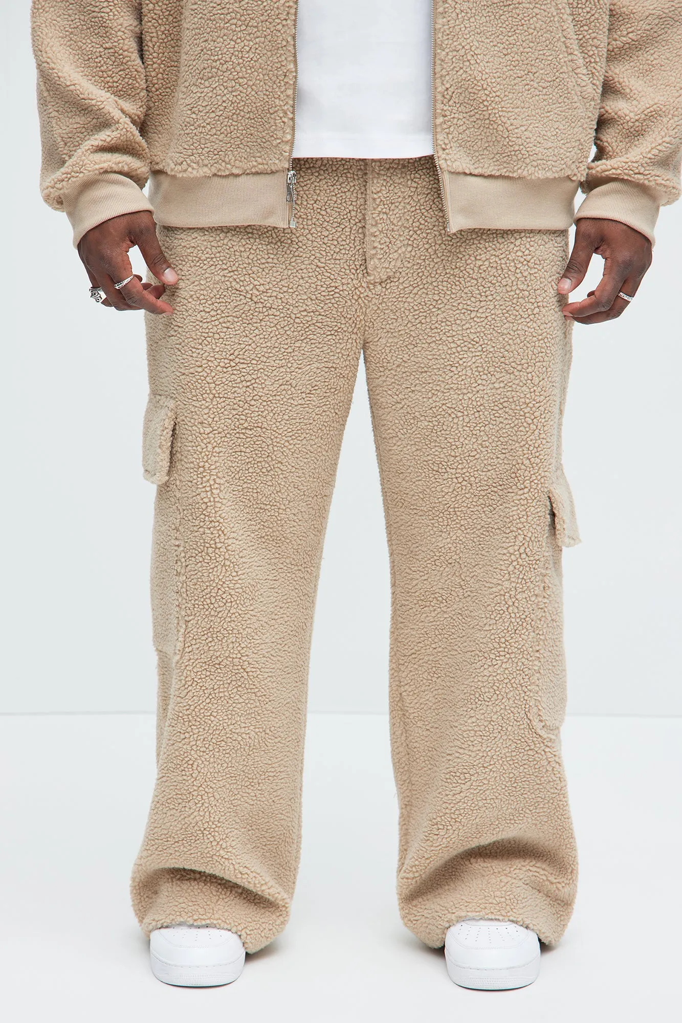 Axel Polar Fleece Baggy Cargo Pants - Tan