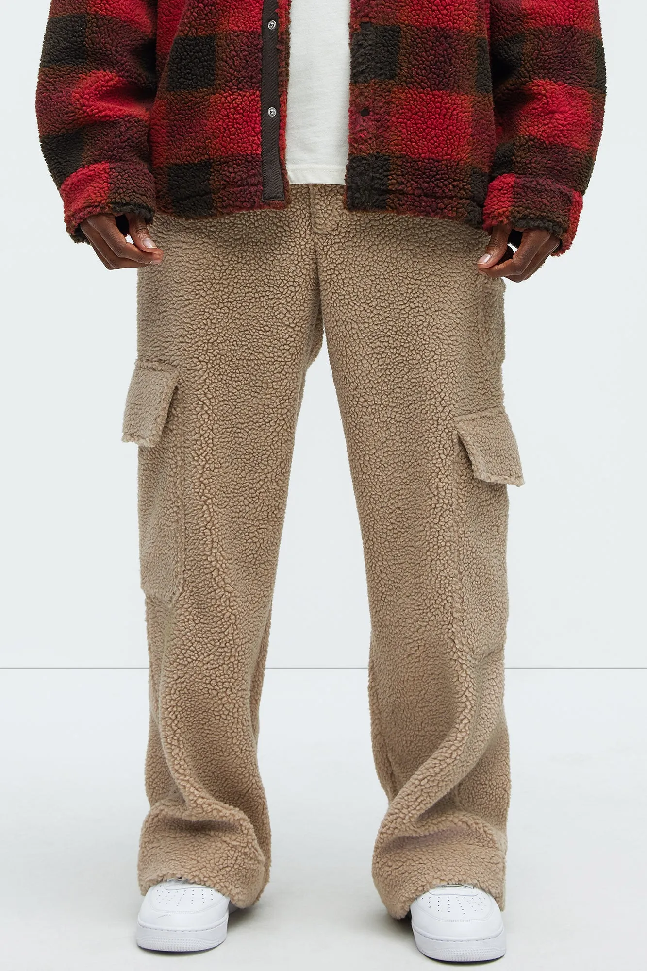 Axel Polar Fleece Baggy Cargo Pants - Tan