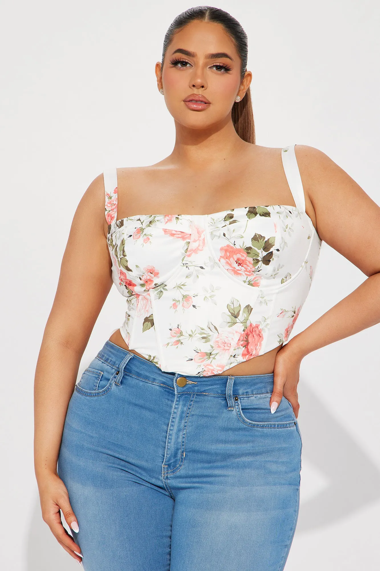 Bella Floral Corset Top - Ivory/combo