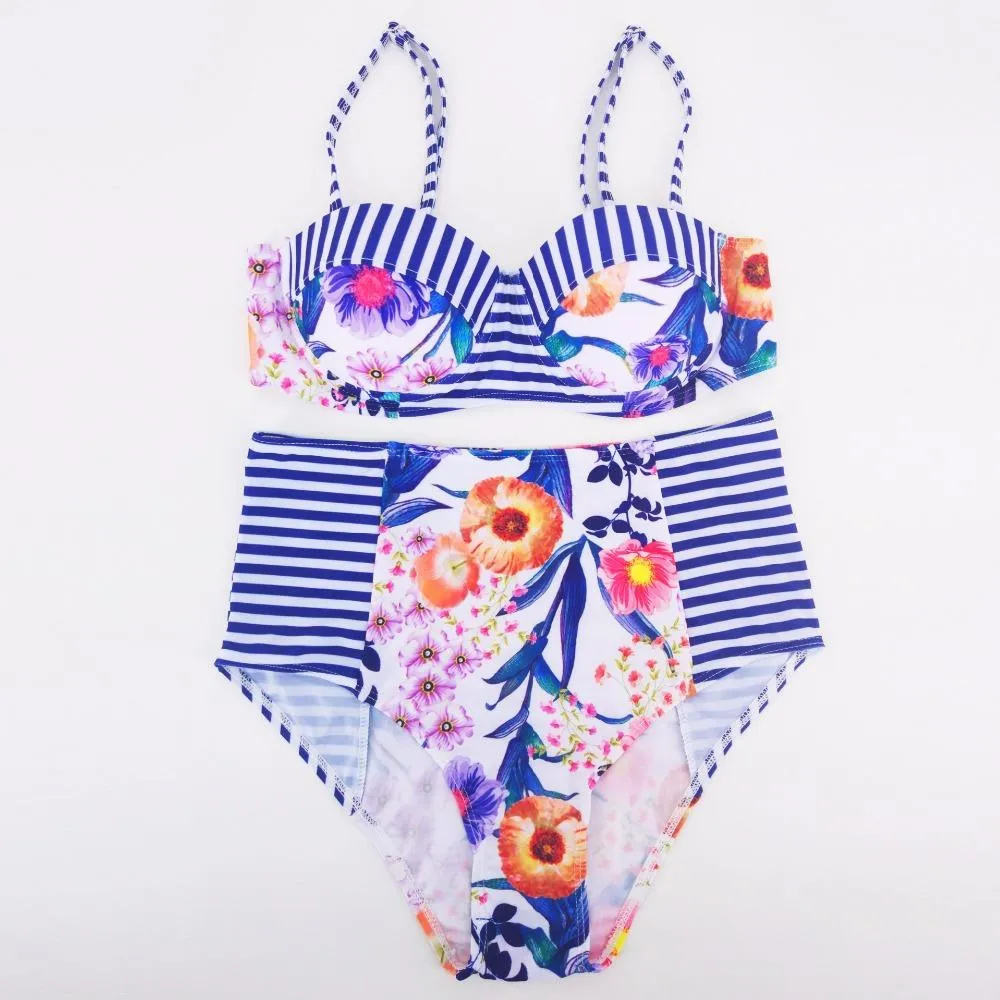 BS1301 stripe print sexy Bikini Set 2017 bikini brazilian Swimsuit