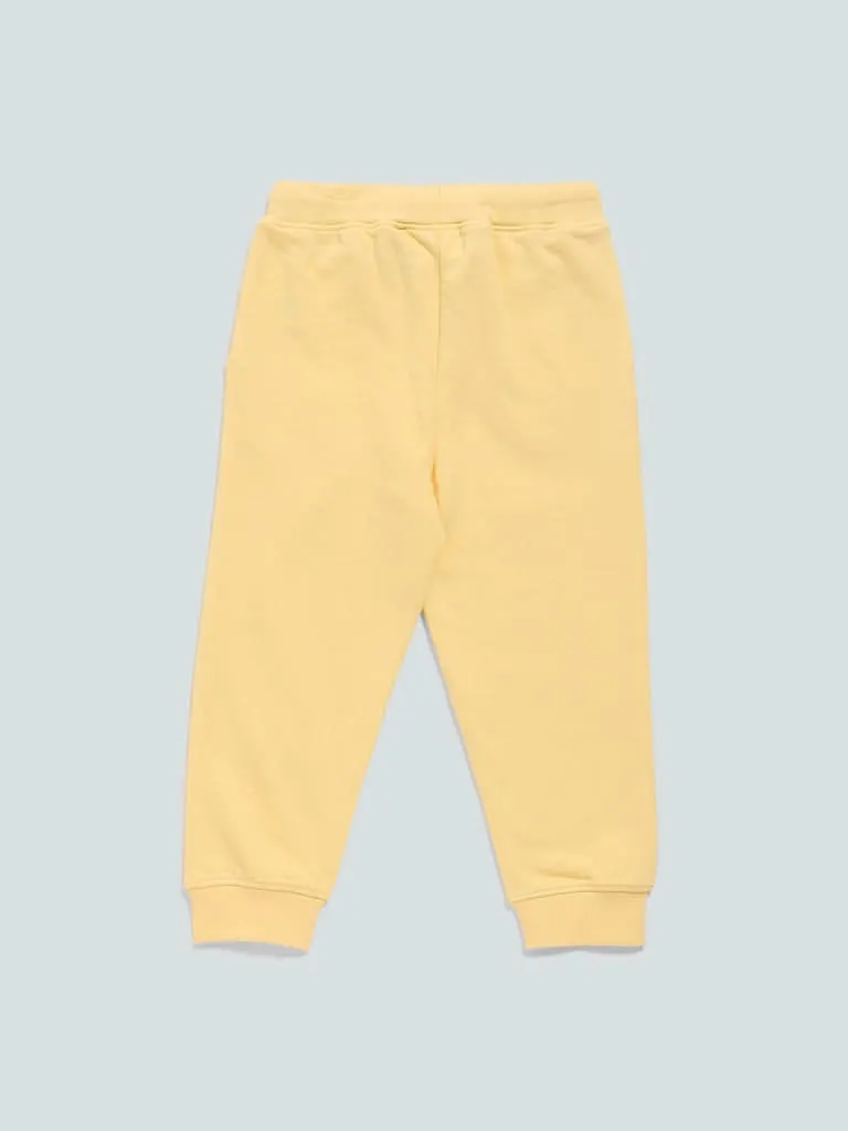 HOP Kids Yellow Shiny Printed Joggers