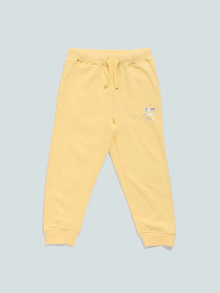 HOP Kids Yellow Shiny Printed Joggers