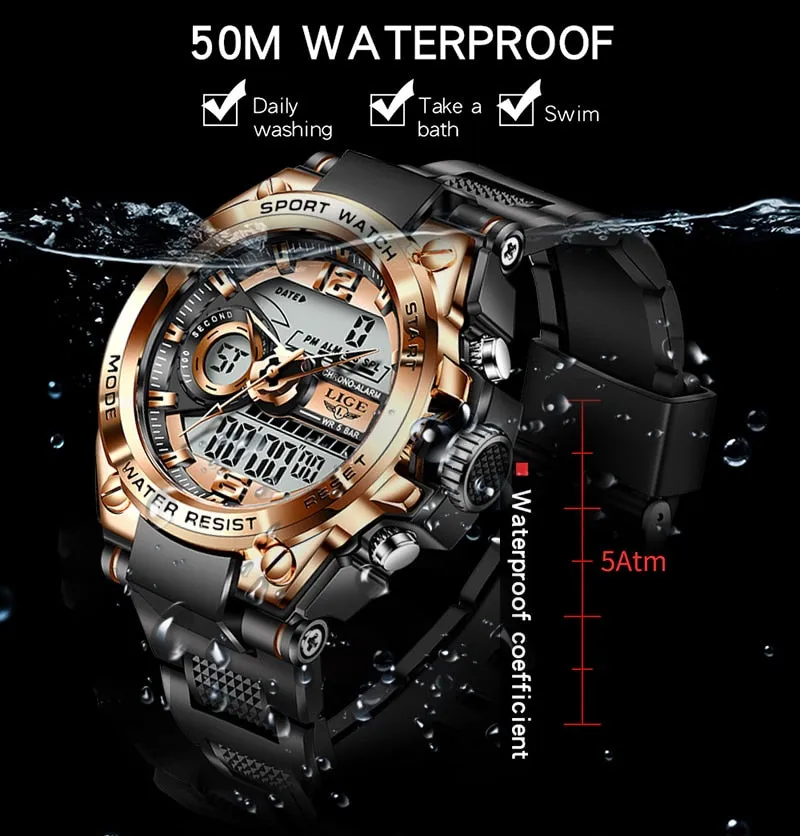 LIGE Sport Military Wrist Watch Men Watches Brand Male Watch For Men Clock Dual Display Wristwatch Army Outdoor Waterproof Watch