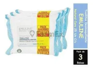 Pack Toallitas Desmaquillantes "Emuline Natural Skin Care" 3 x 25 unidades