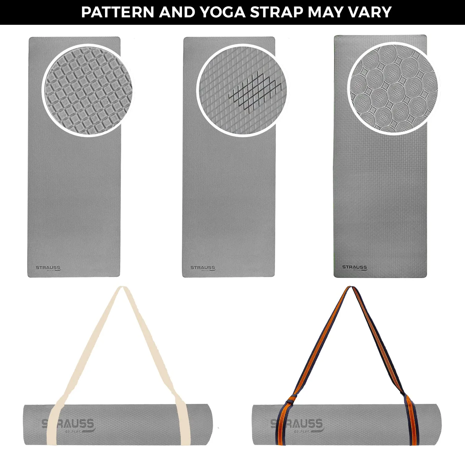 Strauss TPE Yoga Mat | Exercise Mat For Home Workout, Gym and Yoga Sessions | Anti Slip Gym Mat | Workout Mat For Men, Women and Kids | Yoga Mat With Carry Strap | Thickness: 6MM,(Grey)