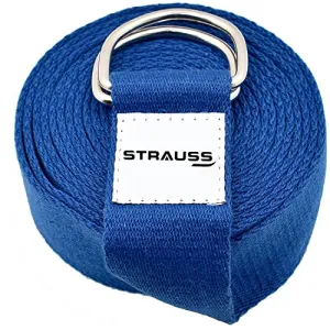 Strauss Yoga Strap & Stretching Belt | Ideal for Yoga, Pilates, Therapy, Dance, Gymnastics & Flexibility | 60% Thicker Belt with Extra Safe Adjustable Metal D-Ring Buckle | Eco-Friendly, 8 feet (Blue)